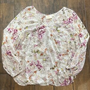 Anthropologie Floral Blouse in Pink and Green
